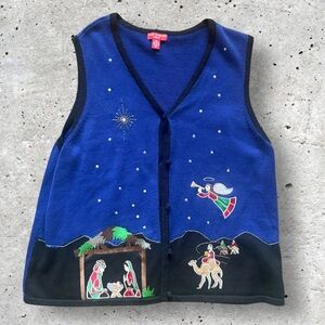 Merry & Bright Womens Embroidered Nativity Christmas Sweater Vest Size 2X